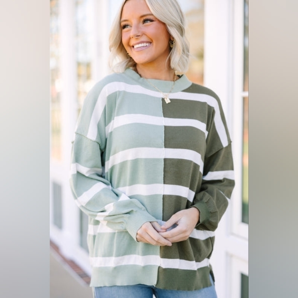 Andree By Unit Striped Oversized Baloon Sleeve Sweater L